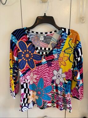 Vintage Alberto Makali colorful Floral beaded knit top,S
